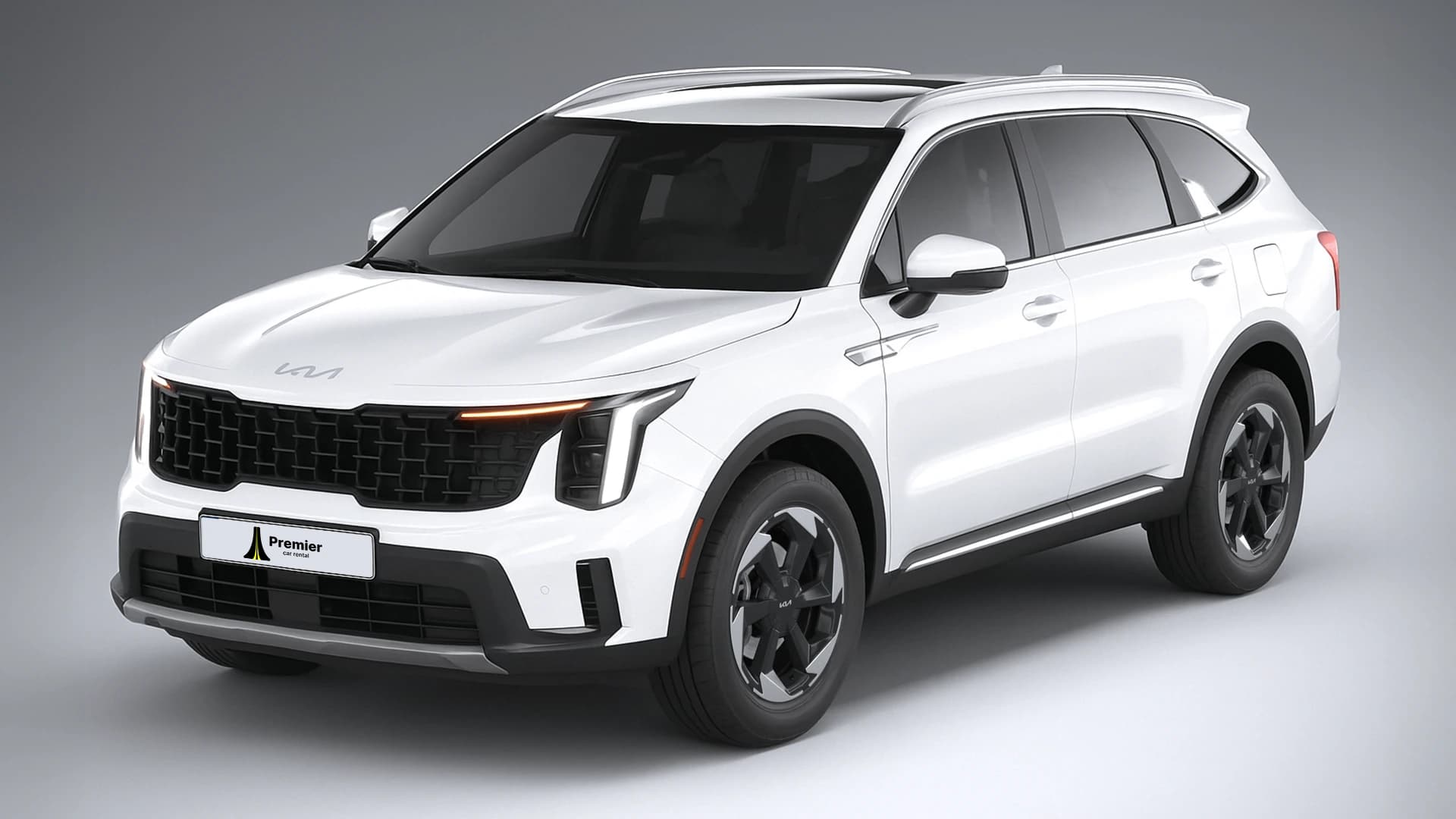 White Kia Sorento representing the Mid Size SUV 7 Seater class